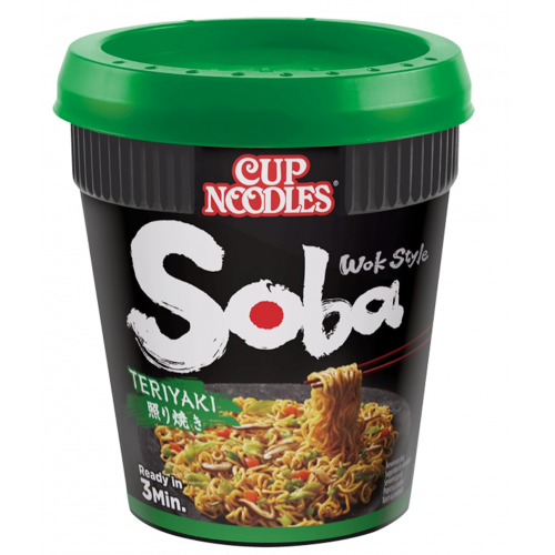 NISSIN Cup Noodles Soba Wok Style Teriyaki Flavoured Instant Noodles, 90 g Pot (Pack of 8)